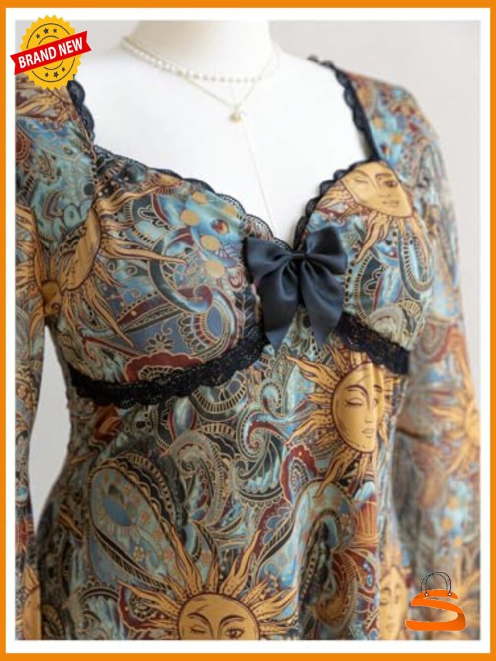 Boho Leopard Print Long Sleeve V Neck Bow Mesh Mini Dress - Picture 4 of 6
